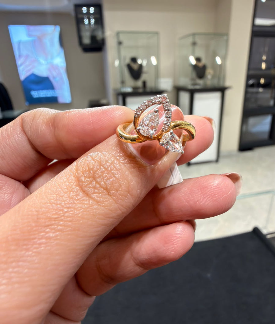Pear & Round Cut Moissanite Diamond Engagement Sterling Silver Ring
