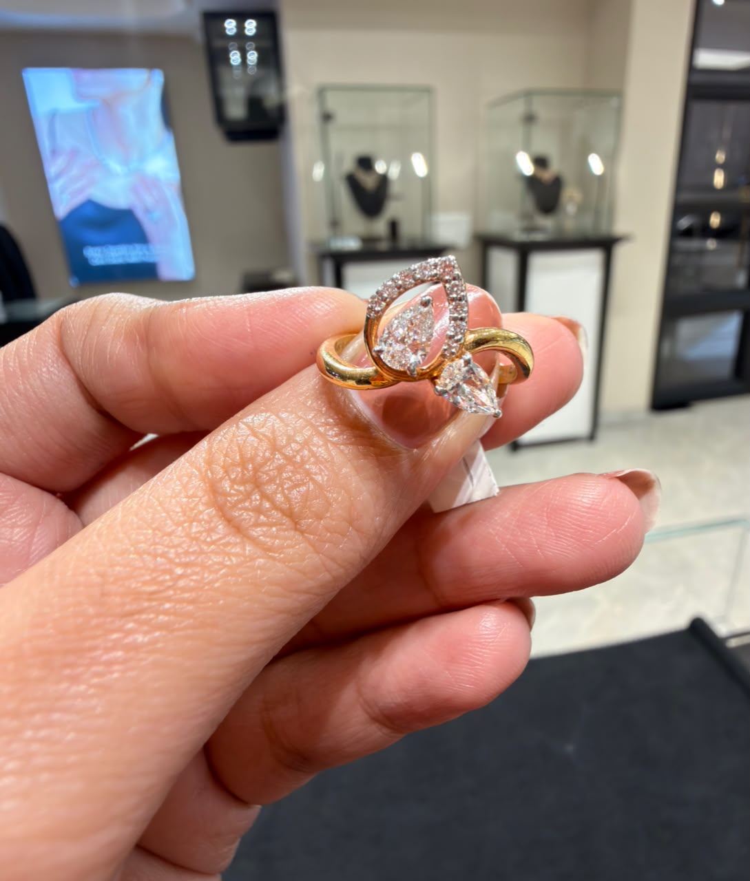 Toi Et Moi Pear & Round Cut Moissanite Diamond Engagement 14K Gold Ring