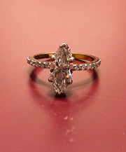 Marquise Cut Hidden Halo Lab Grown Diamond Engagement 14K Gold Ring