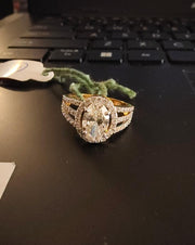 Oval Cut Halo Three lane Lab Grown Diamond 14K Engagment Gold Ring