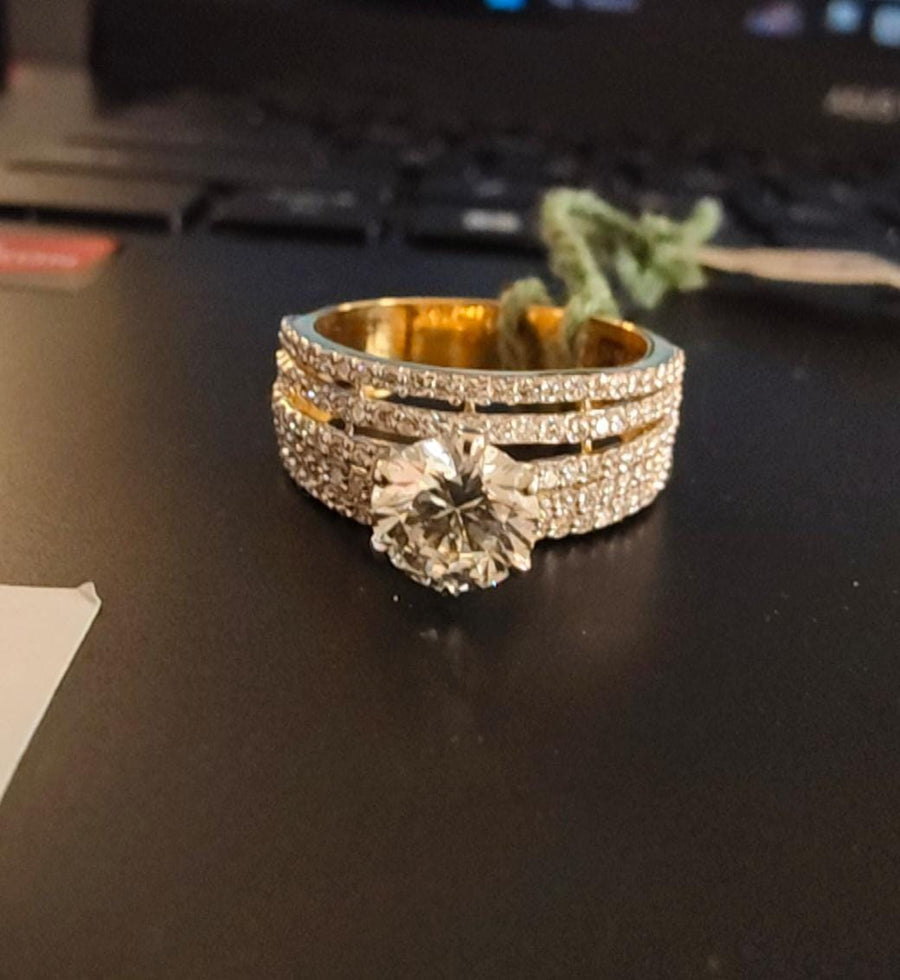 Round Cut Lab Grown Diamond Five lane 14K Engagment Gold Ring