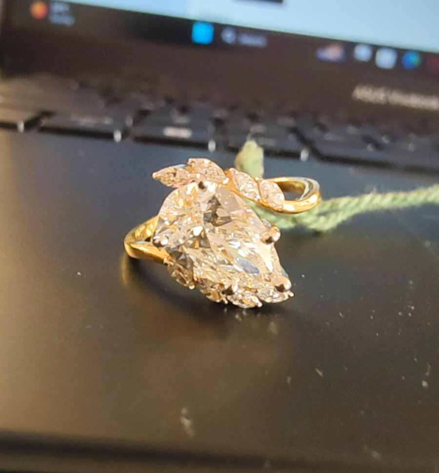 Pear Cut Lab Grown Diamond 14K Engagment Gold Ring