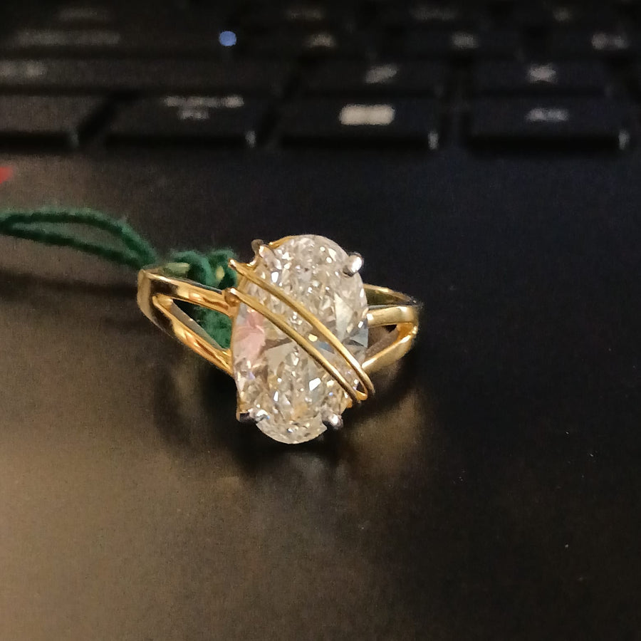 Oval cut Lab Grown Diamond Golden waves 14k Ring