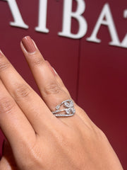 Fan Cluster Pear & Round Cut Moissanite Diamond Engagement 9K Gold Ring