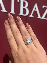 Fan Cluster Pear & Round Cut Moissanite Diamond Engagement 9K Gold Ring