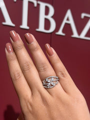 Fan Cluster Pear & Round Cut Moissanite Diamond Engagement 9K Gold Ring