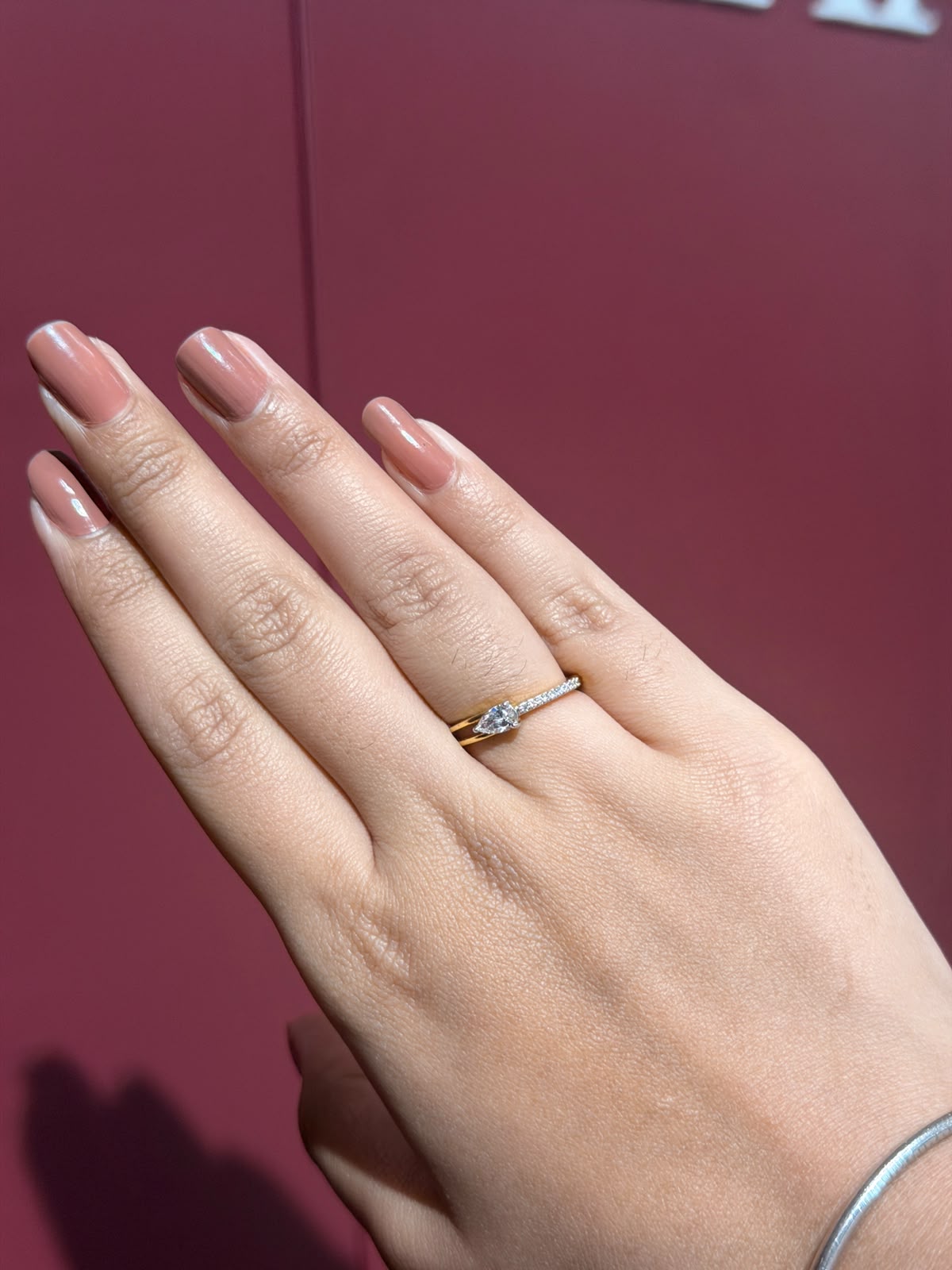 Delicate Halo Pear & Round Cut Moissanite Diamond Engagement 14K Gold Ring