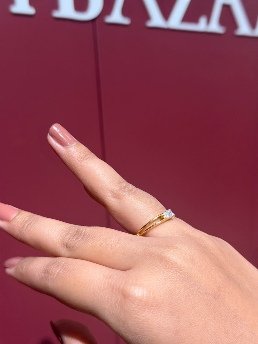 Delicate Halo Pear & Round Cut Moissanite Diamond Engagement 14K Gold Ring