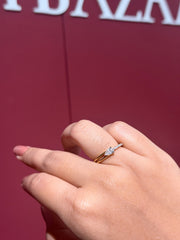 Delicate Halo Pear & Round Cut Moissanite Diamond Engagement 14K Gold Ring