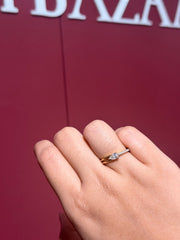 Delicate Halo Pear & Round Cut Moissanite Diamond Engagement 14K Gold Ring