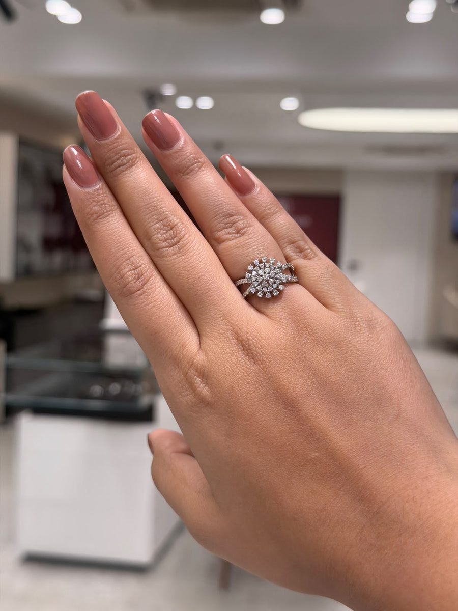 Dome Pavé Round Cut Moissanite Diamond Engagement 9K Gold Ring