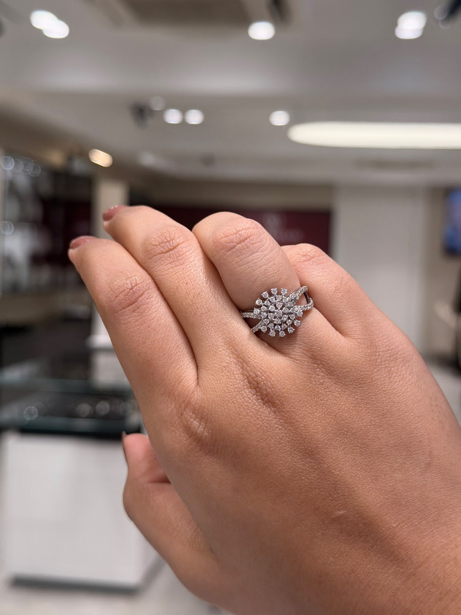 Dome Pavé Round Cut Moissanite Diamond Engagement 9K Gold Ring
