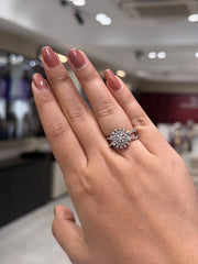 Dome Pavé Round Cut Moissanite Diamond Engagement Sterling Silver Ring