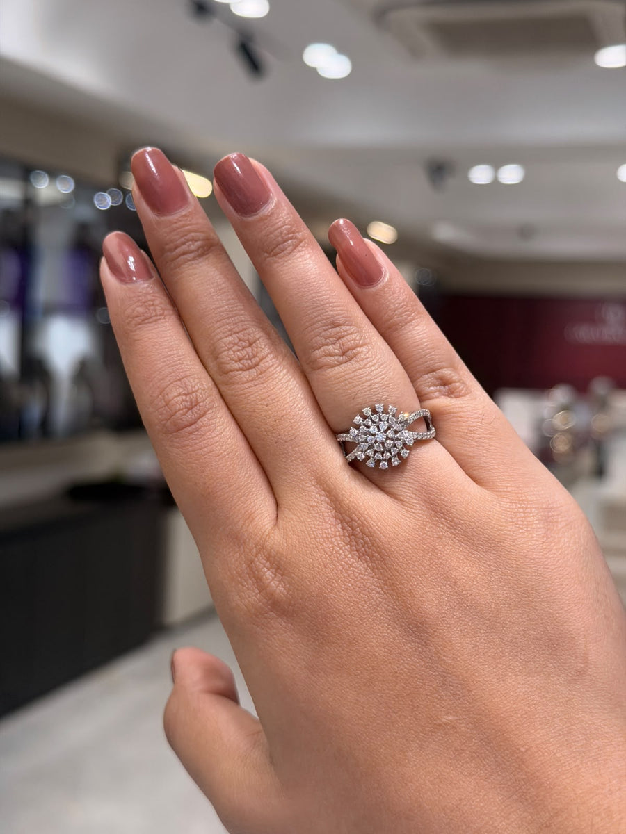 Dome Pavé Round Cut Moissanite Diamond Engagement Sterling Silver Ring