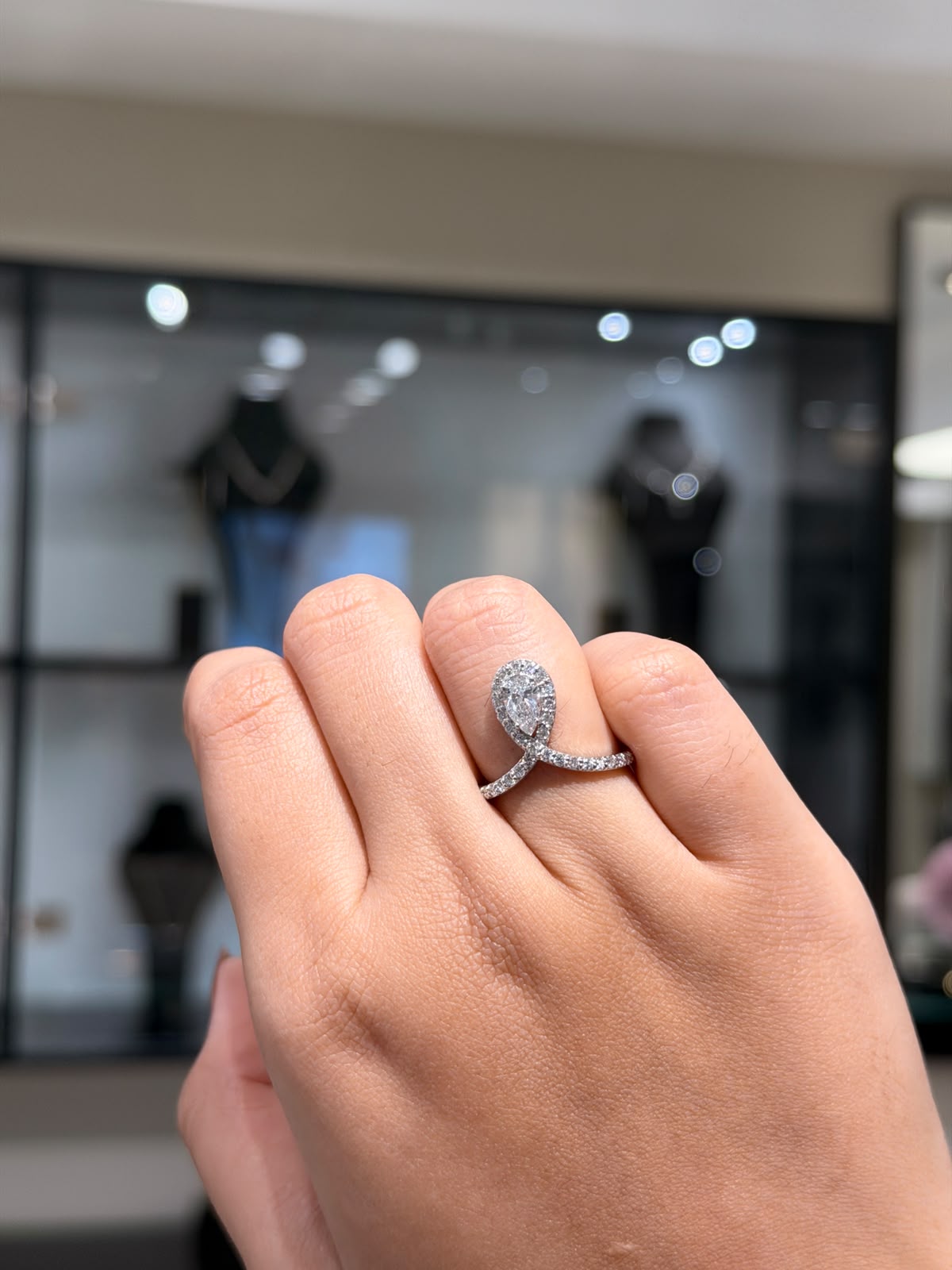 Amara Belle Halo Pear & Round Cut Moissanite Diamond Engagement 14K Gold Ring