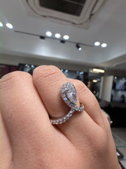 Amara Belle Halo Pear & Round Cut Moissanite Diamond Engagement 14K Gold Ring