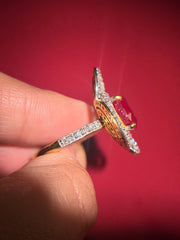 Ruby Floral Halo Gemstone and Lab Grown Diamond Engagement 18K Gold Ring
