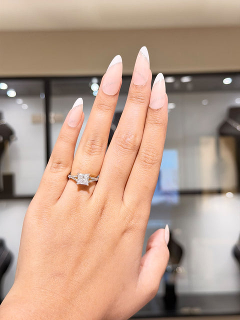 Dahlia Arc Halo Princess Cut Moissanite Diamond Engagement 9K Gold Ring