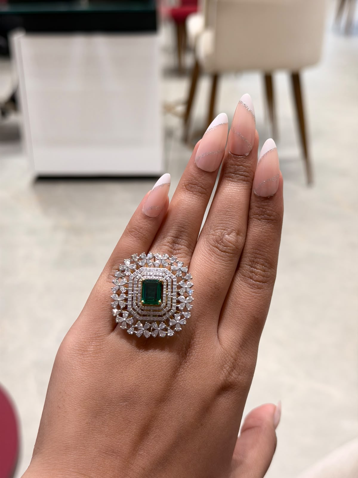 Grand Emerald Halo Gemstone and Lab Grown Diamond Engagement 9K Gold Ring