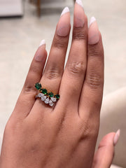 Elara Serene Emerald Drop Halo Gemstone and Lab Grown Diamond Engagement 9K Gold Ring