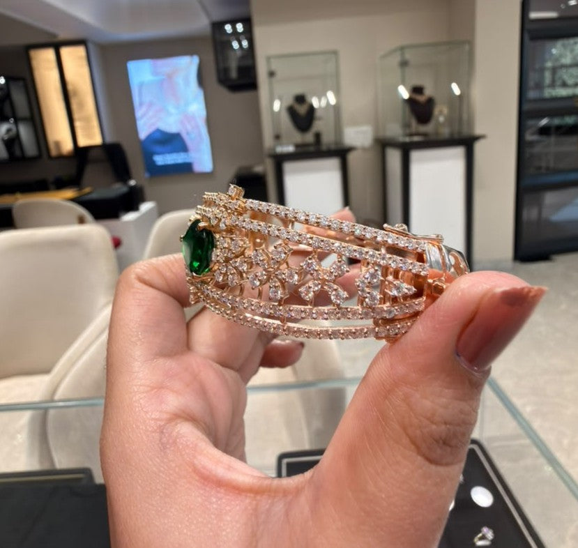 Green Stone Pear Cut Moissanite Diamond Sterling Silver Bracelet