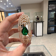 Green Stone Pear Cut Moissanite Diamond Sterling Silver Bracelet