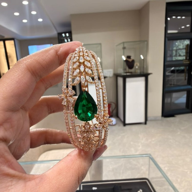 Green Stone Pear Cut Moissanite Diamond Sterling Silver Bracelet