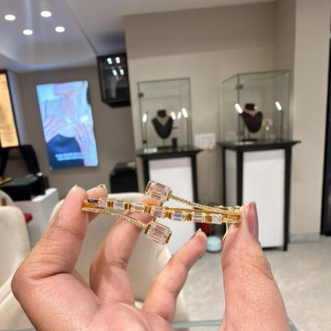 Emerald Cut Moissanite Diamond Sterling Silver Bracelet