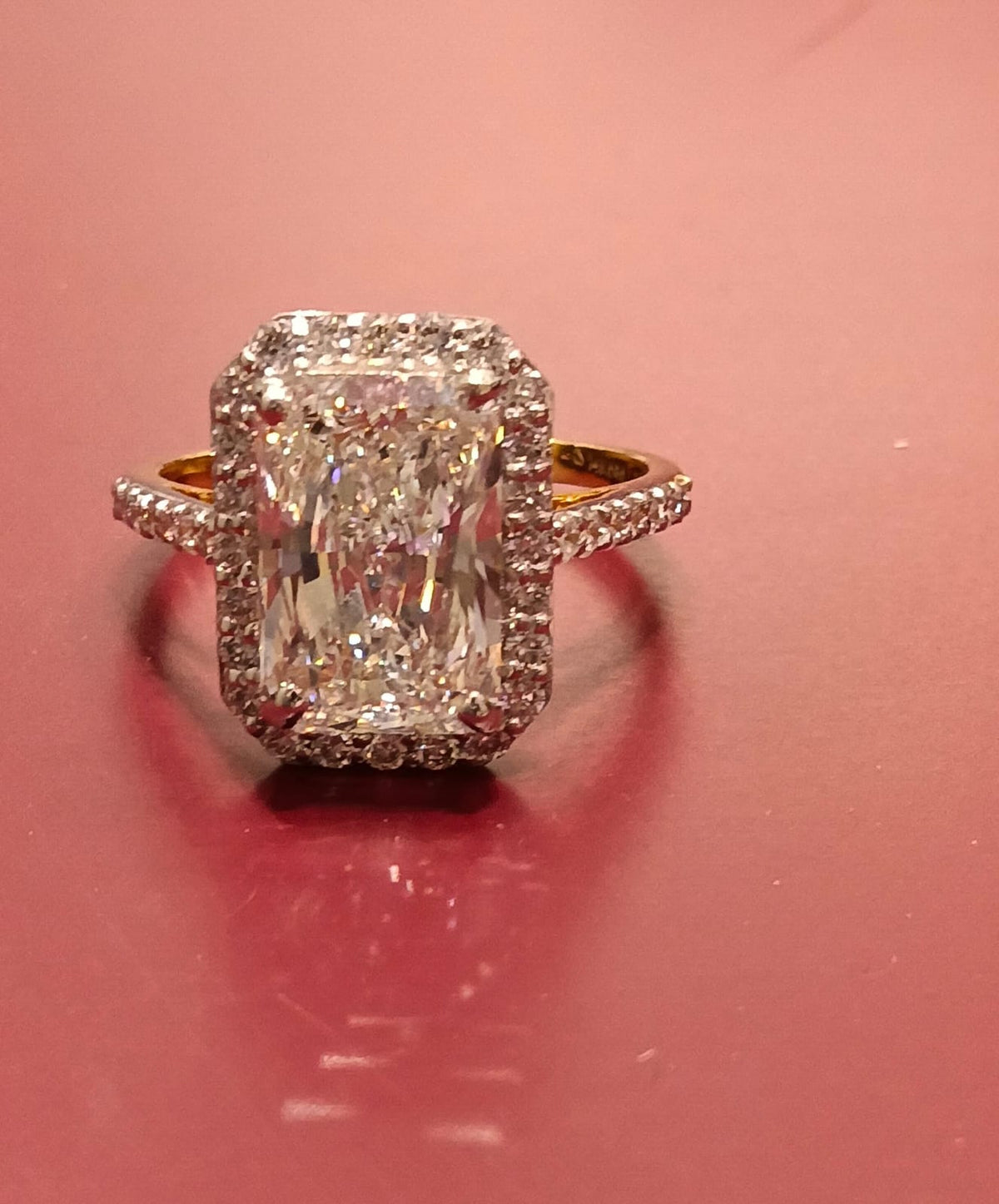 Radiant Cut Halo Lab Grown Diamond 14k Gold Ring