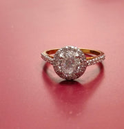 Portuguse Cut Halo Lab Grown Diamond 14k Gold Ring