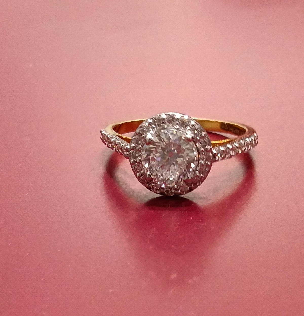 Portuguse Cut Halo Lab Grown Diamond 14k Gold Ring
