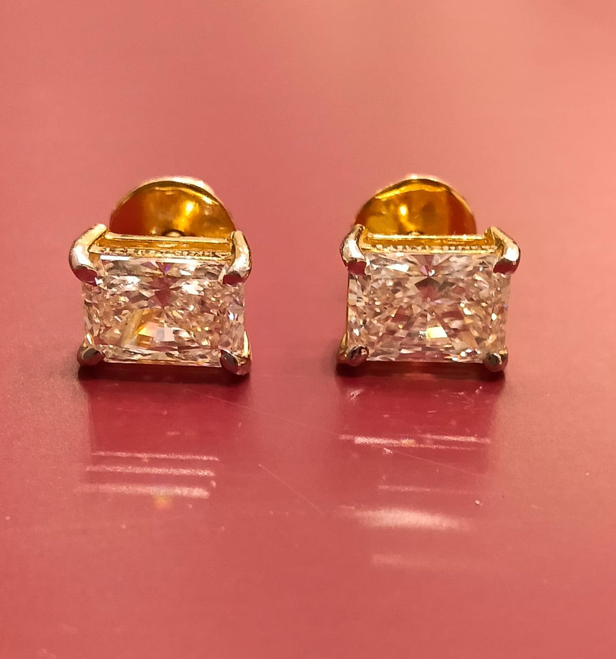 Radiant Cut Lab Grown Diamond 14k Gold Earing