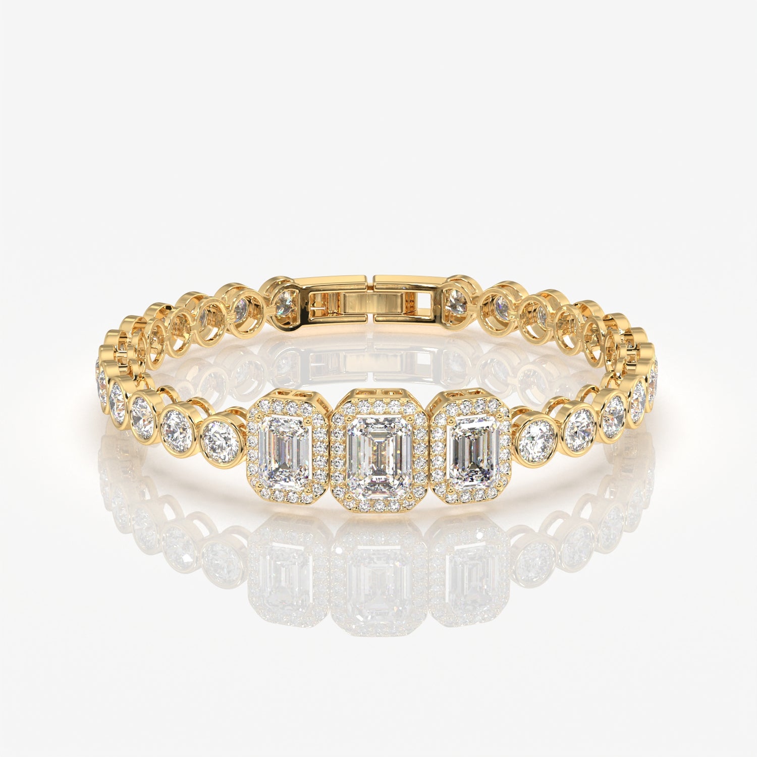 Women's Emerald Cut Moissanite Diamond Sterling Silver Bracelet