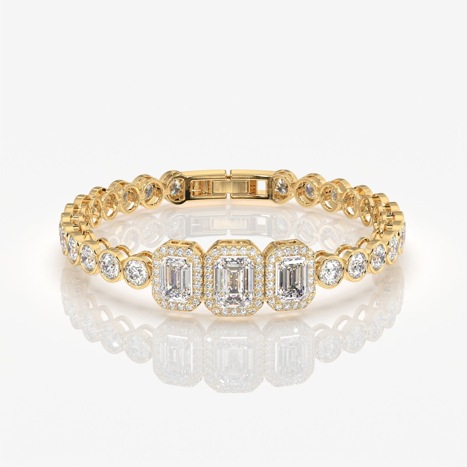 Women's Emerald Cut Moissanite Diamond Sterling Silver Bracelet