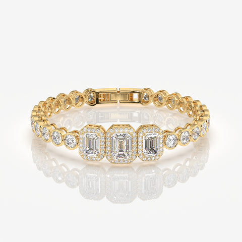 Women's Emerald Cut Moissanite Diamond Sterling Silver Bracelet