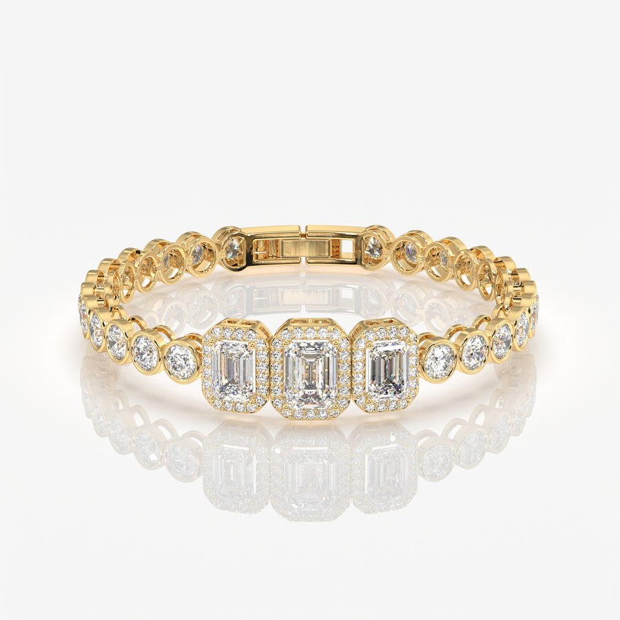 Women's Emerald Cut Moissanite Diamond Sterling Silver Bracelet