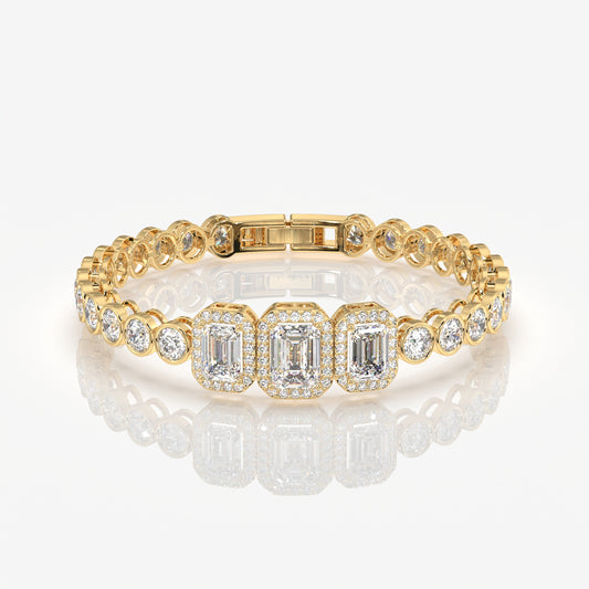 Women's Emerald Cut Moissanite Diamond Sterling Silver Bracelet