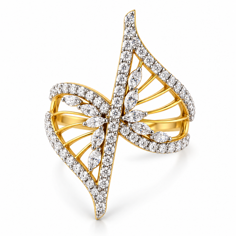 Leaf Bypass Marquise Cut Lab Grown Diamond 14K Gold Ring — studio render