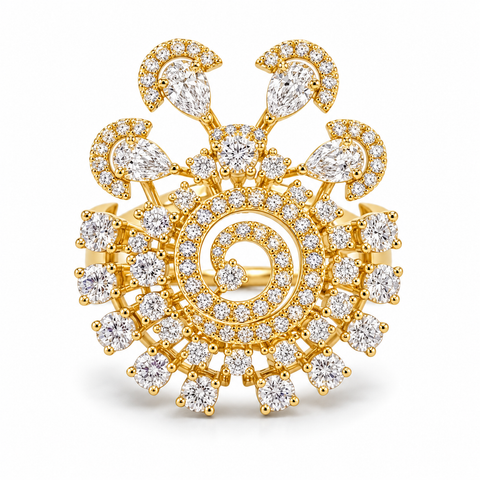 Grand Sunburst Mixed Cut Lab Grown Diamond 14K Gold Ring — studio render
