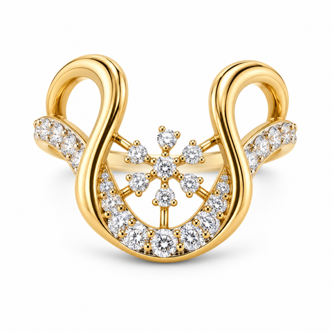 Celestial Swirl Round Cut Lab Grown Diamond 14K Gold Ring studio image on white background