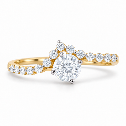 Floral Halo Round Cut Lab Grown Diamond 14K Gold Ring — bright white diamond studio render