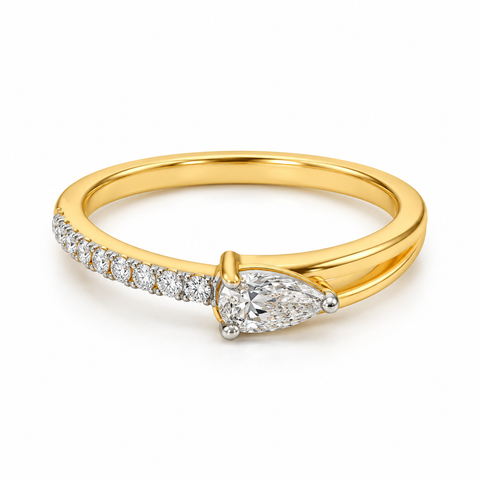 Delicate Halo Pear Cut Lab Grown Diamond 14K Gold Ring — studio render