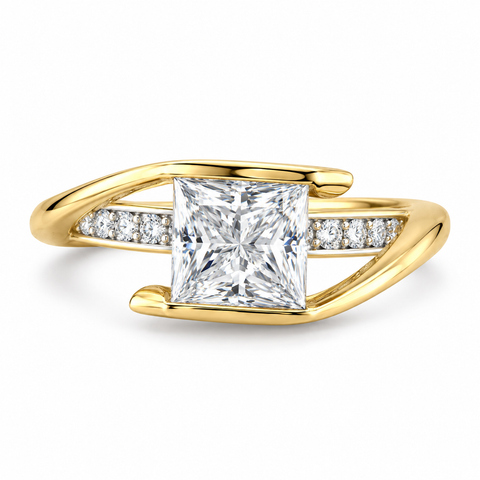 Channel Accent Princess Cut Lab Grown Diamond 14K Gold Ring studio image on white background