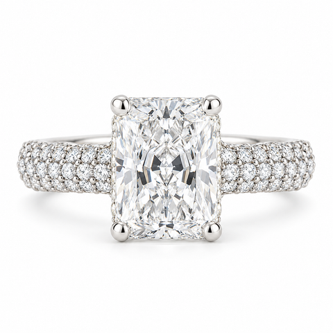 Arielle Bloom Grand Double Halo Radiant Cut Lab Grown Diamond 14K Gold Ring studio image on white background