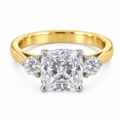 Arielle Belle Cushion and Round Cut Lab Grown Diamond Trilogy 18K Gold Ring studio image on white background