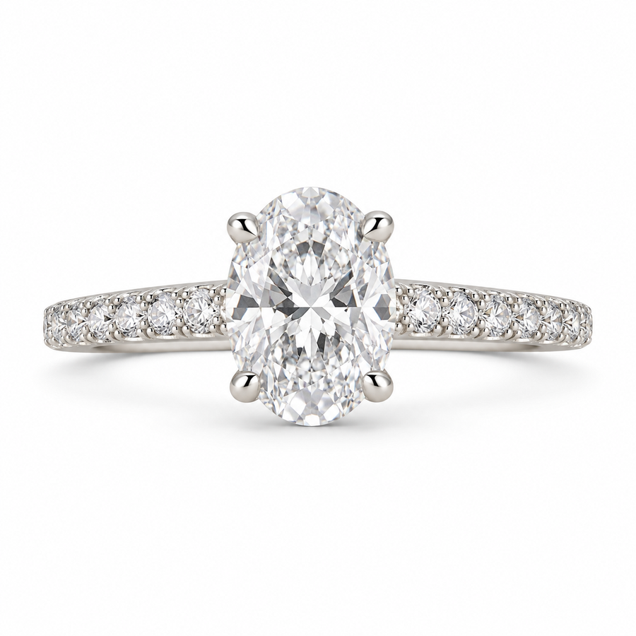 Astra Vale Oval Lab Grown Diamond Pave 14K Gold Ring studio image on white background