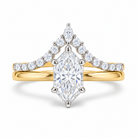 Dutch Marquise Lab Grown Diamond Stackable 14K Gold Ring — bright white diamond studio render