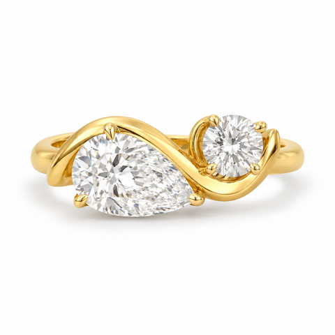 Aria Aura Pear and Round Cut Toi Et Moi Lab Grown Diamond Engagement 14K Gold Ring studio image on white background