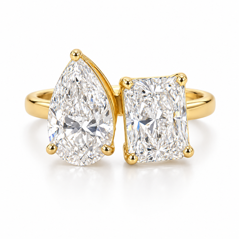 Inez Muse Pear and Radiant Cut Lab Grown Diamond Toi Et Moi 14K Gold Ring — studio render