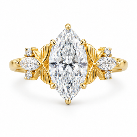 Celeste Lune Marquise Cut Lab Grown Diamond 14K Gold Ring studio image on white background